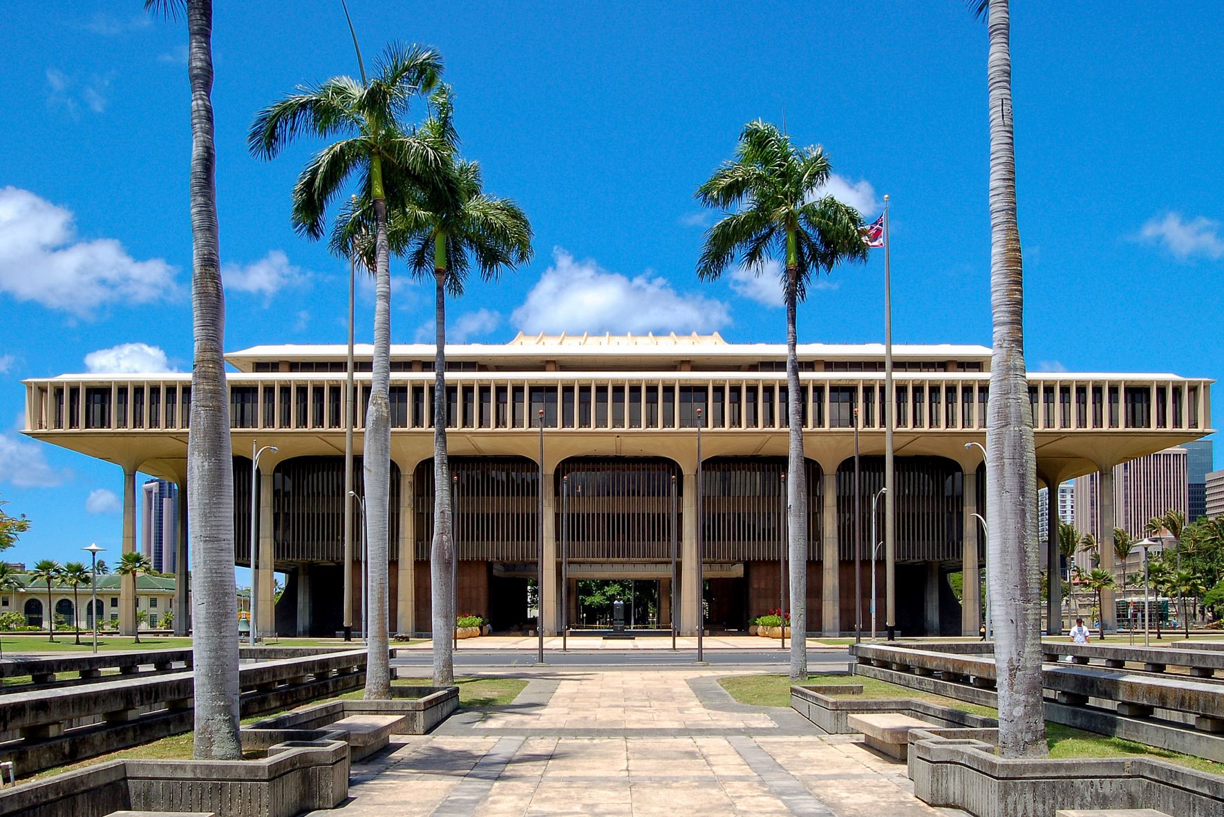 The Hawaii state capitol building in Honolulu, Hawaii.